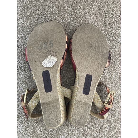 Skechers Hawaiian Floral Aloha Cork Wedge Sandals Heels Women 9 Buckle - Picture 6 of 13